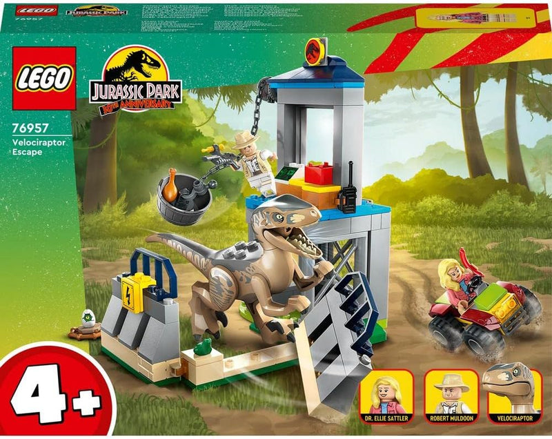 LEGO 76957 Jurassic Park Flucht des Velociraptors, Dinosaurierspielzeug und Buggy-Auto zum Sammeln f