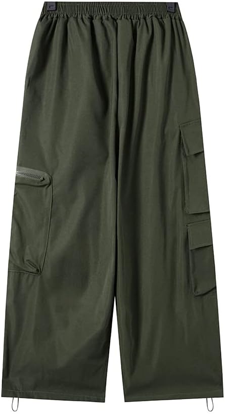 Hewlshawn Damen Cargohose Baggy High Waist Gotisch Y2k Straight Streetwear Elastische Taille mit Kor