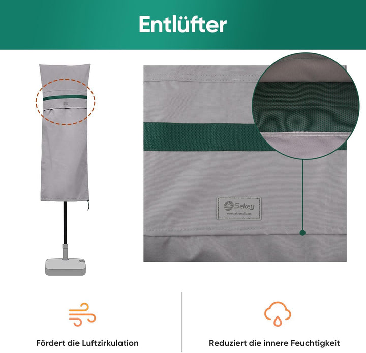 Sekey DoppelSonnenschirm Schutzhülle mit Stab, Abdeckhauben für Gartenschirm mit Belüftungsöffnungen