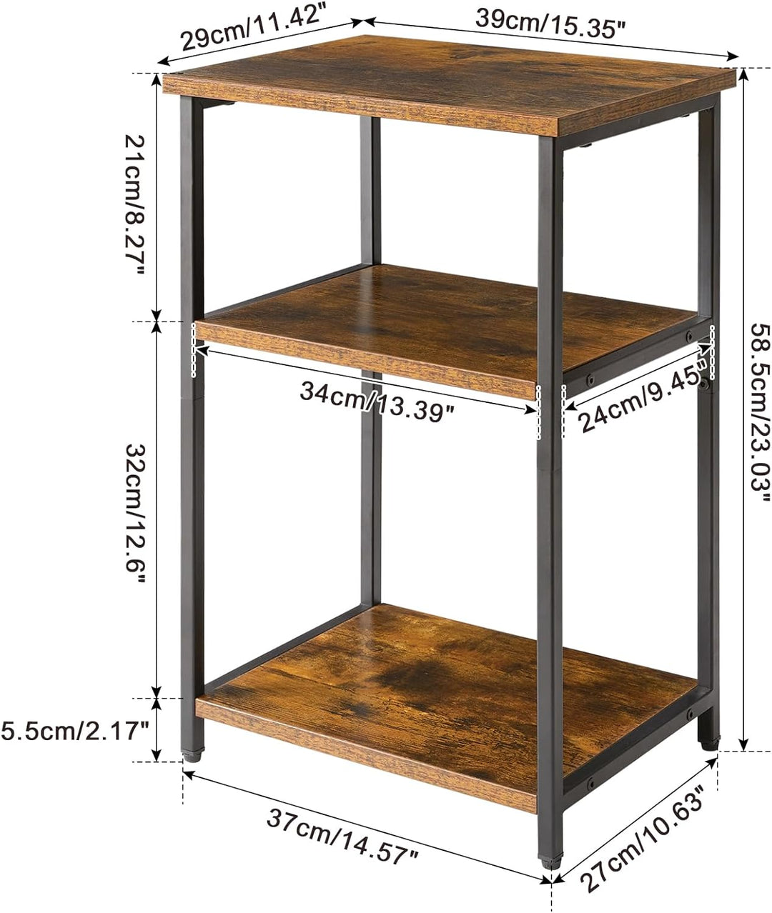IBUYKE Beistelltisch,Nachttische mit 3 Ebenen,Kleiner Couchtisch,Metallgestell,Industrie-Design,für