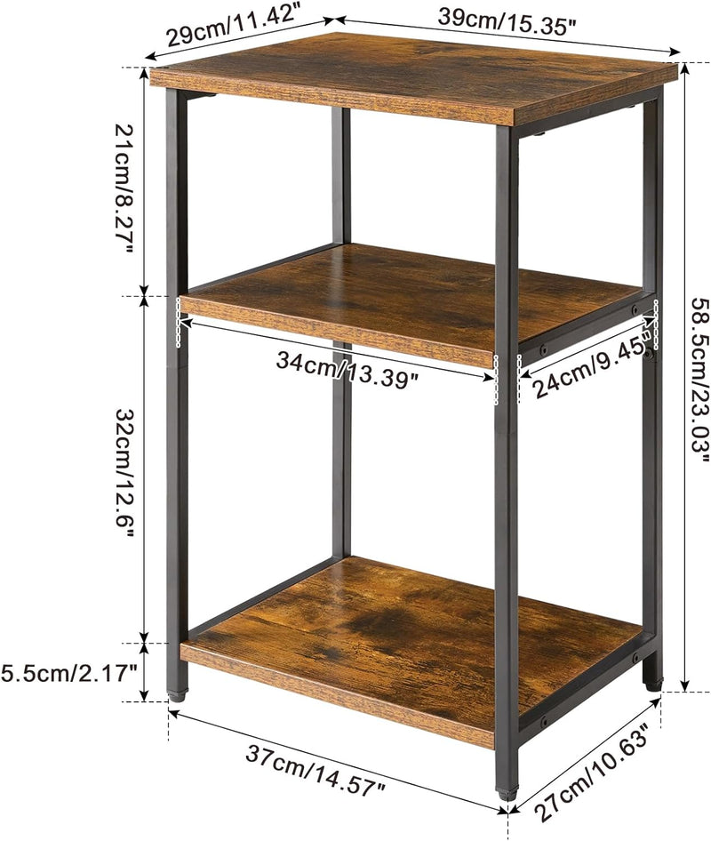 IBUYKE Beistelltisch,Nachttische mit 3 Ebenen,Kleiner Couchtisch,Metallgestell,Industrie-Design,für