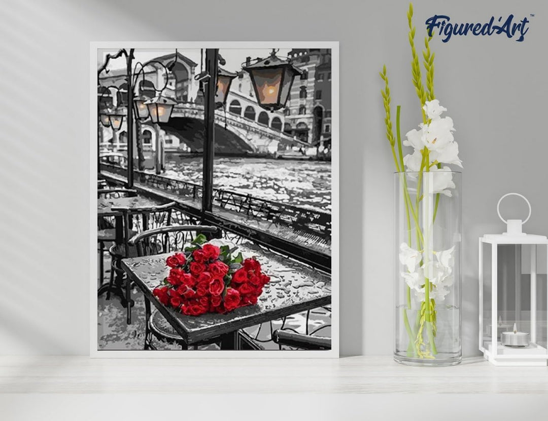 Figured'Art Malen Nach Zahlen Erwachsene Mit Rahmen Terrasse und Blumenstrauss - Paint by Numbers Ba