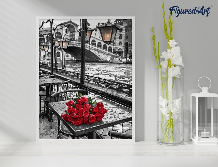 Figured'Art Malen Nach Zahlen Erwachsene Mit Rahmen Terrasse und Blumenstrauss - Paint by Numbers Ba