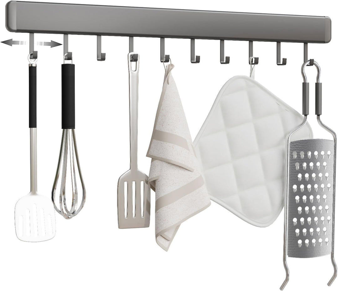 HMAKGG Hakenleiste Küche ohne Bohren, 50CM Küchenleiste Selbstklebend mit 10 Beweglichen Haken, Küch