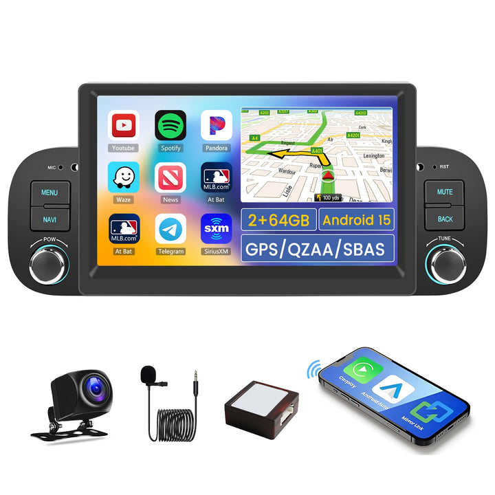 Hikity 2G+64G Autoradio Android 15 für FIAT Panda 2003-2012 mit 7-Zoll-Touchscreen, Autoradio für FI