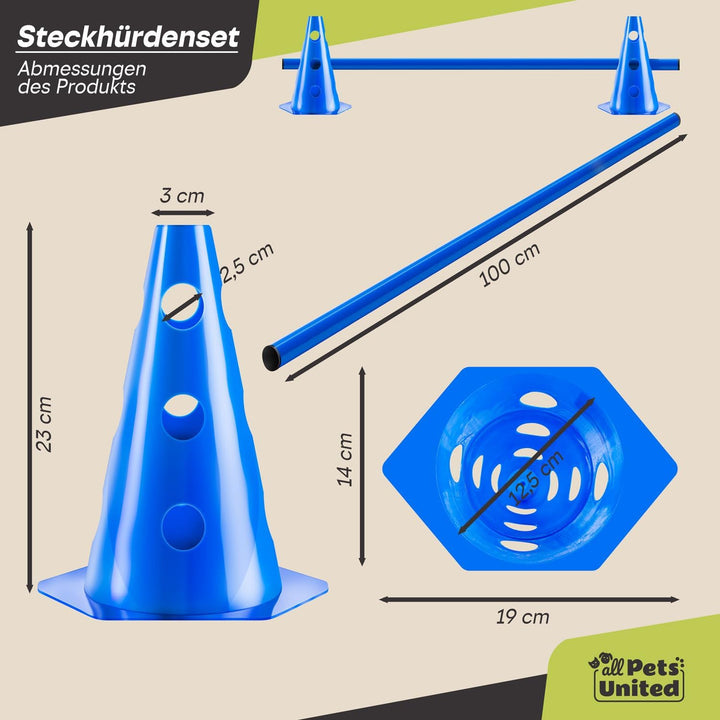 Steckhürden Set für Hunde; Agility Trainingszubehör für Hunde & Pferde; Hürdenset mit Stange & Hütch