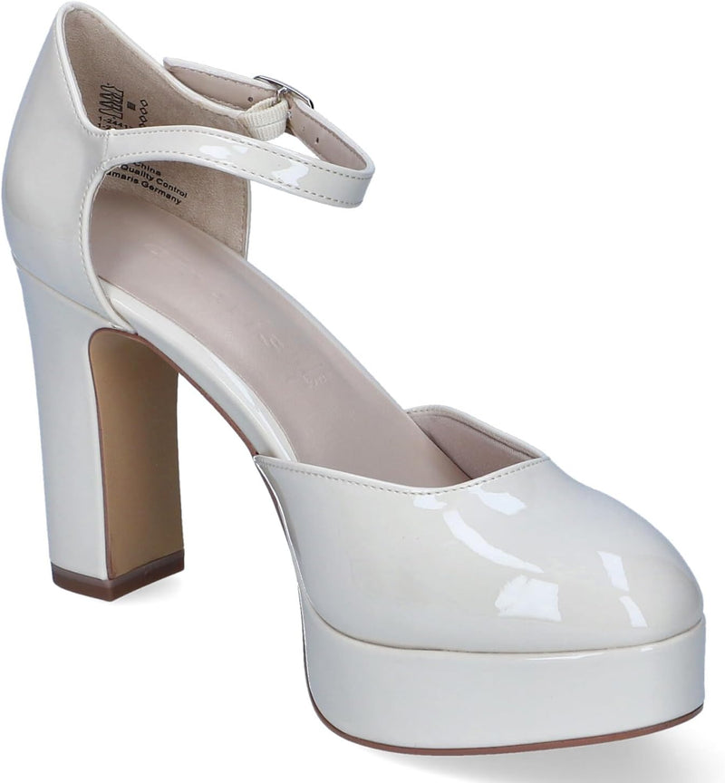 Tamaris Damen Pumps mit Riemen Vegan Blockabsatz 39 EU Ivory Patent, 39 EU Ivory Patent