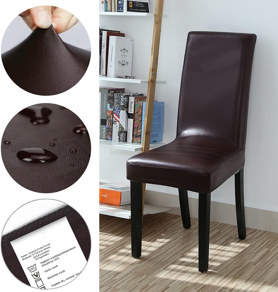 YISUN 4er/6er Set Esszimmer Stuhlhussen, solide Pu Leder wasserdichte Stretch Esszimmerstuhl Schutzh