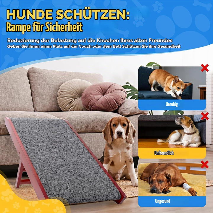 Hunderampe Hundetreppe für Hunde - Einstellbar 34-61,5 cm Spülschutz-Design Birkenholz Rampe Hund Kl