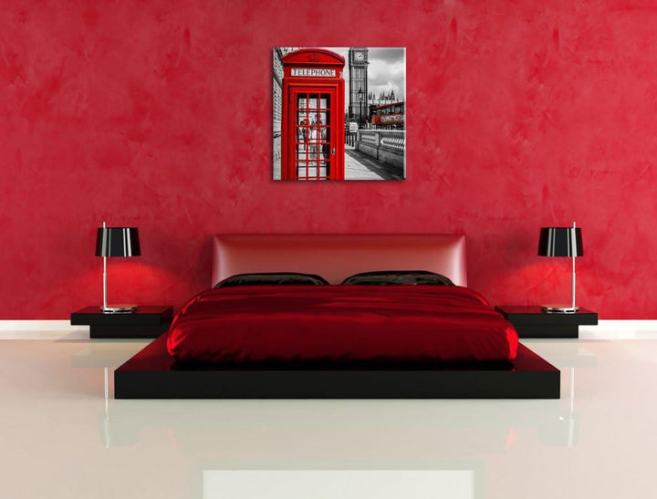 Pixxprint Telefonzelle London als Leinwandbild/Grösse: 70x70 cm/Wandbild/Kunstdruck/fertig bespannt,
