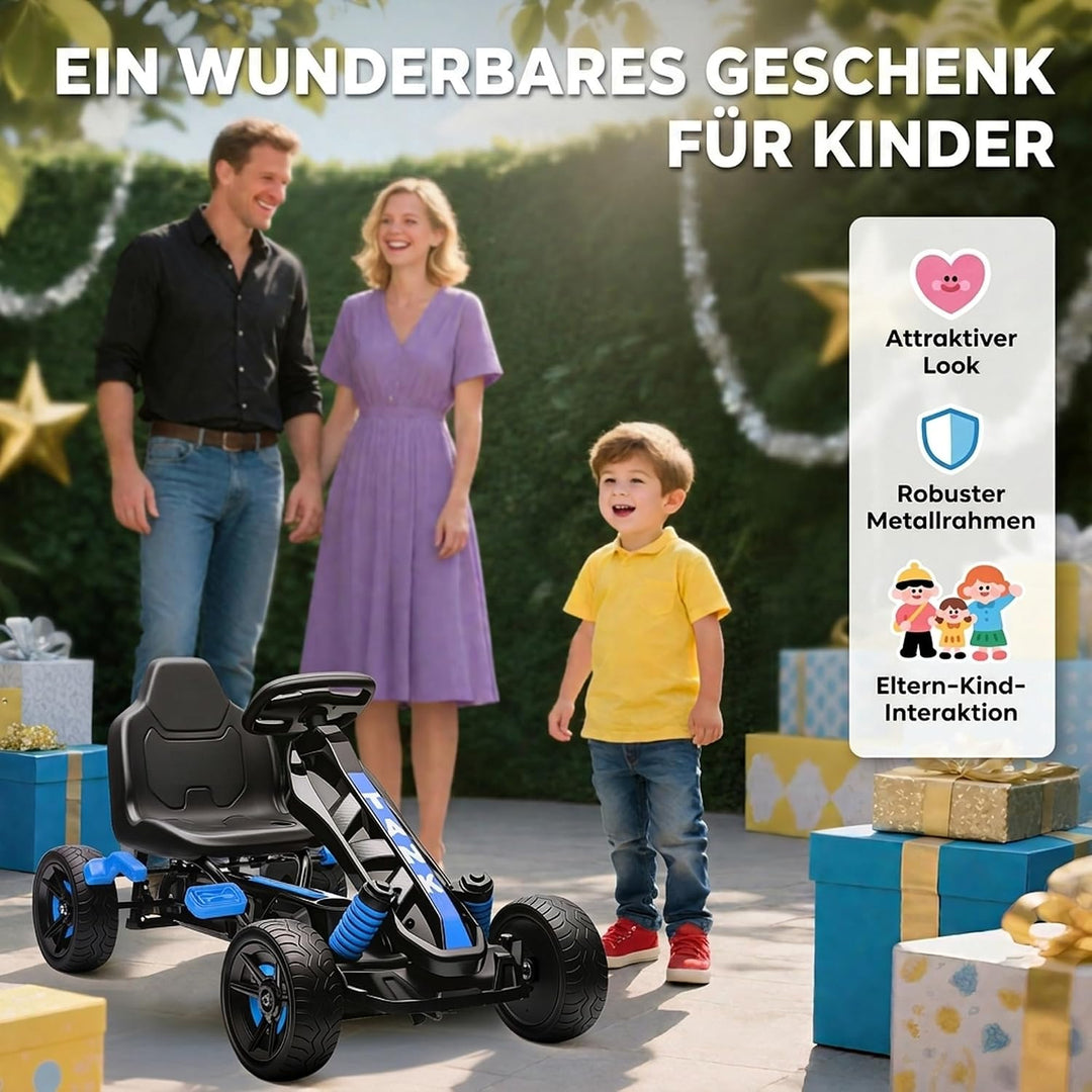 AIYAPLAY Gokart Tretauto mit Handbremse, Automatisches Kupplungssystem, Vor- und Rückwärtsgang, Tret