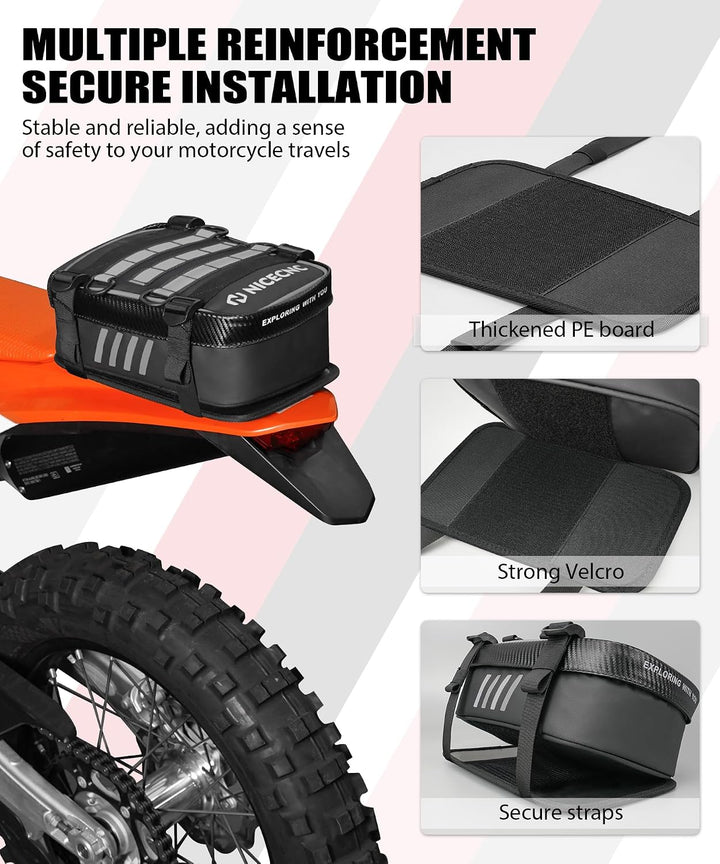 NICECNC Motorrad-Heckkotflügeltasche, Dirt-Bike-Tasche, Rücksitz mit Werkzeug-Rolltasche, Dirt-Bike-