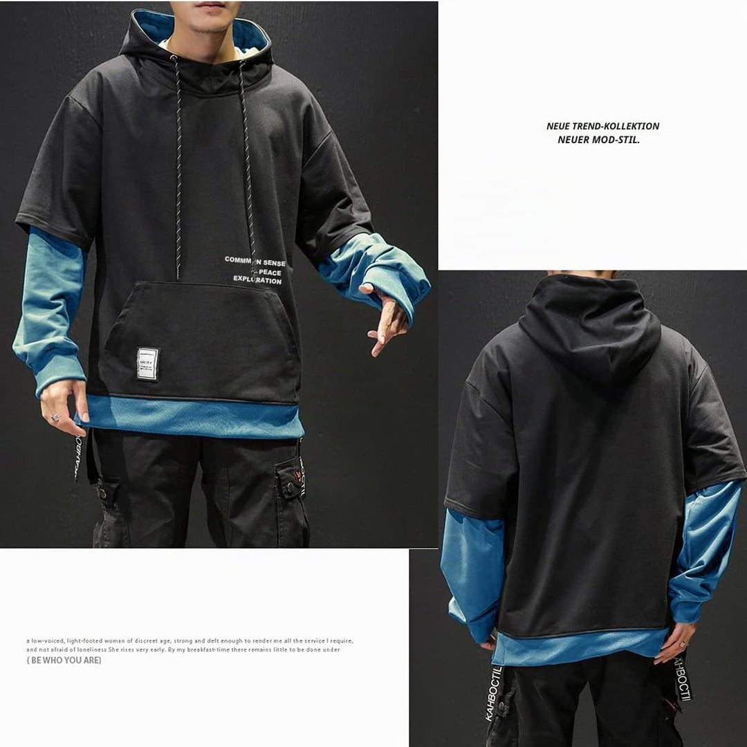 Moshtashio Kapuzenpullover für Herren, Patchwork Hoodie mit Kontrastfarbe Langarm Basic Sweatshirt P