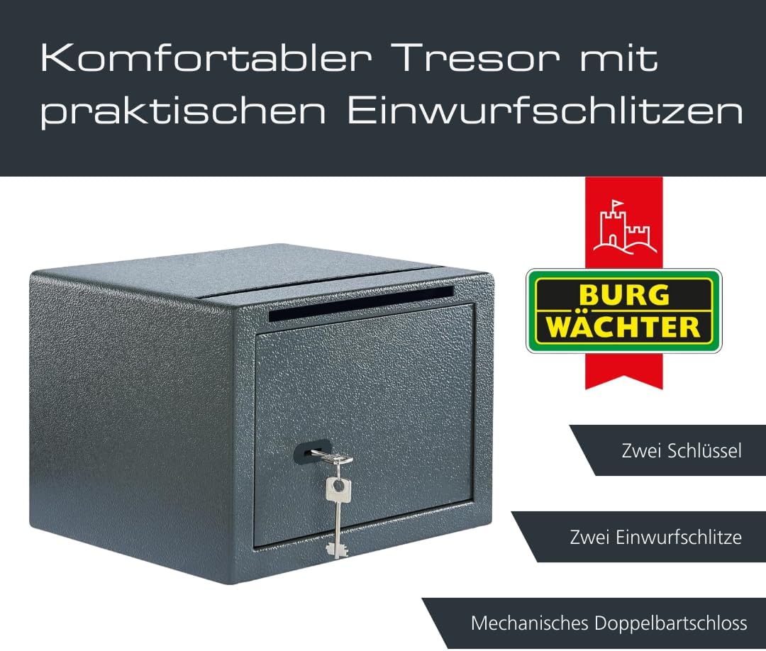 BURG-WÄCHTER Möbeltresor mit Schlüssel, inkl. Fachboden und Einwurfschlitz, Zur Wand- und Bodenbefes