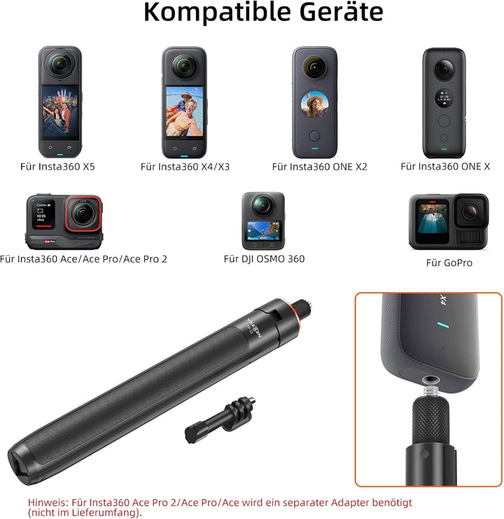 136cm Ausziehbar Selfie-Stick Stativ für Insta 360 X5/X4/X3/ONE X2/ONE X/Ace/Ace Pro/Ace Pro 2/ONE R