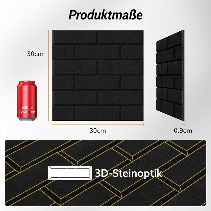 TONOR Ziegeltyp Akustikpaneele selbstklebend, 12 St.30x30x0,9cm Schalldämmung Schallschutzplatten, W