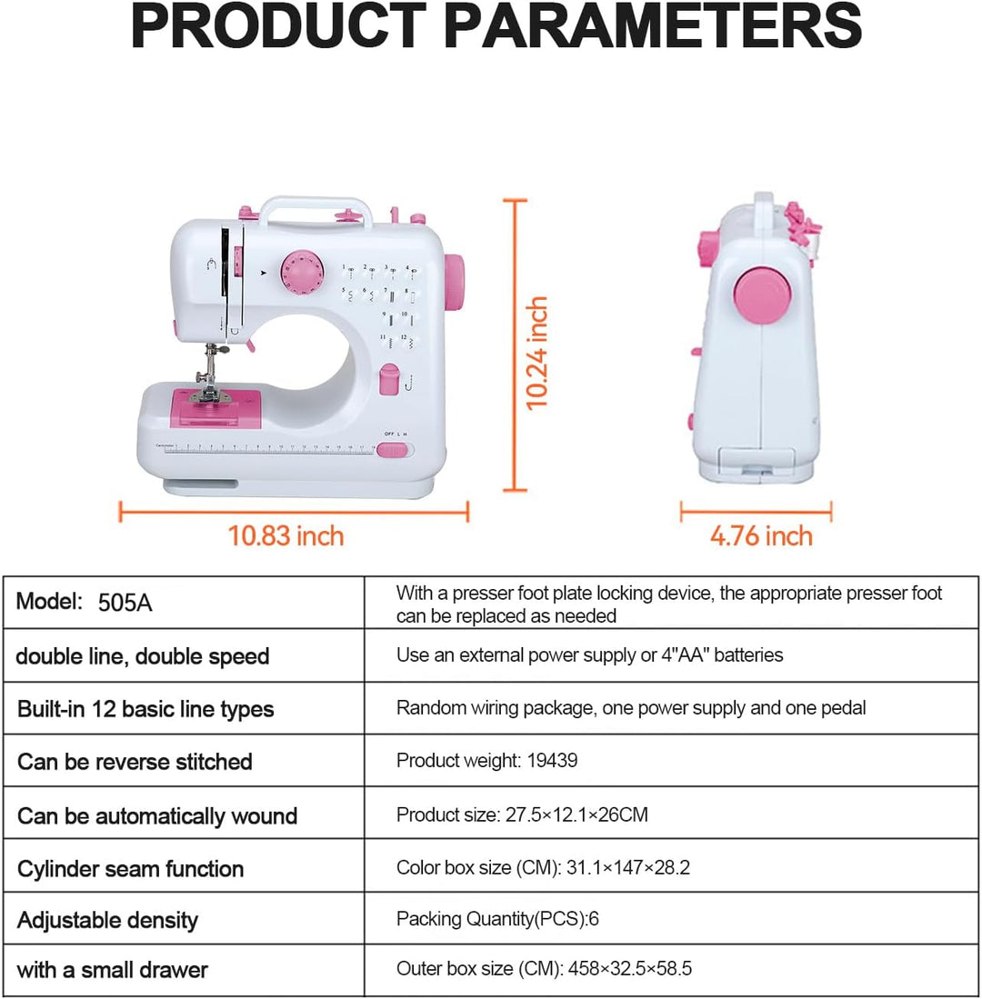 Elektrische Nähmaschine, Nähmaschine für Anfänger mit 12 Nähprogrammen, Haushaltsnähmaschine mit Dop