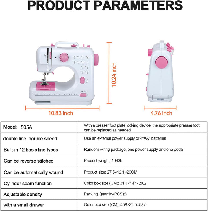 Elektrische Nähmaschine, Nähmaschine für Anfänger mit 12 Nähprogrammen, Haushaltsnähmaschine mit Dop