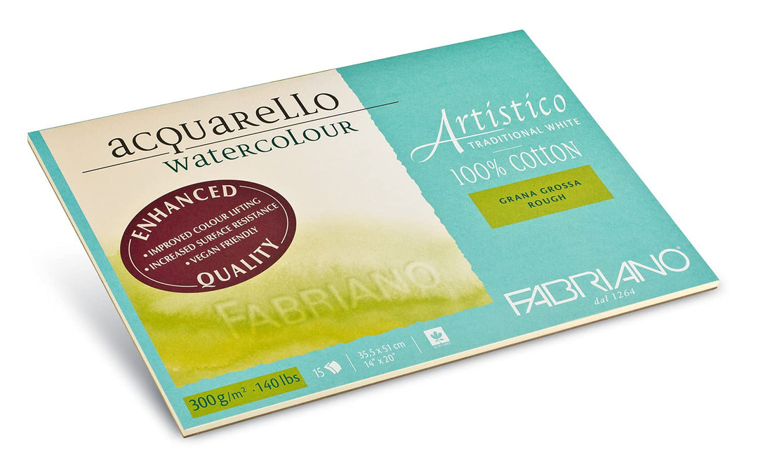 Fabriano Artistico Acquarello Watercolour, naturweiss, Grobkorn, 35,5 x 51 cm, 15 Blatt 300 g/m², ho