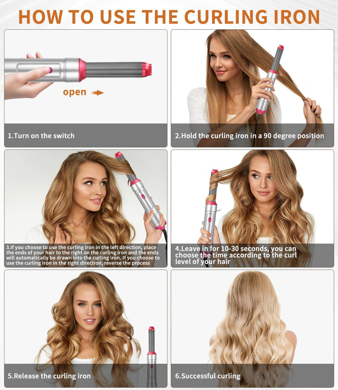 Haarstyler 6 in 1,Warmluftbürste mit 1000W Haarföhn,Lockenstab,Warmluftbürste,Rundbürstenföhn,Glättb