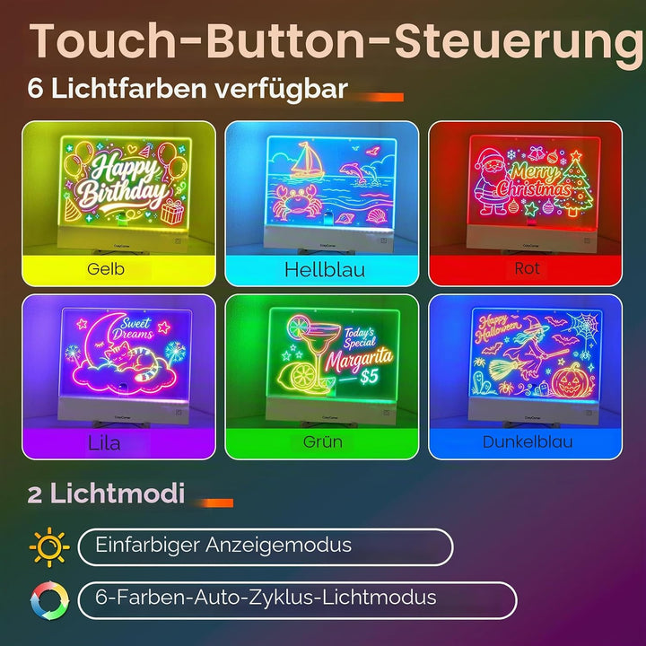 LED-Zeichenbrett für Kinder – Doodle Glow Notiztafel mit Farben, wiederaufladbares Acryl trocken abw