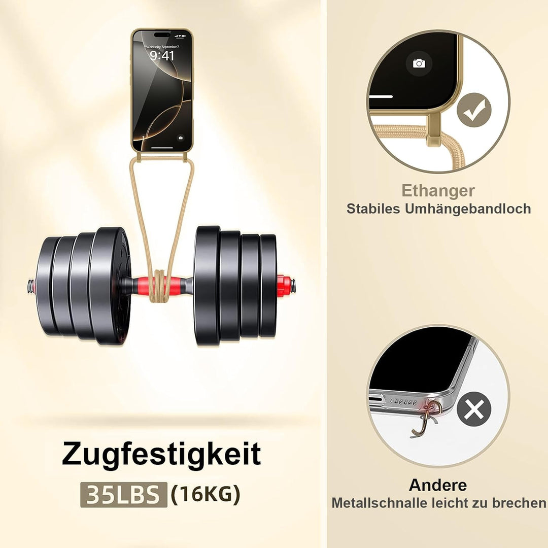 Handyband für iPhone 16 Pro Hülle mit Band + 2 Stück Glas Schutzfolie Transparent Silikon Handyhülle