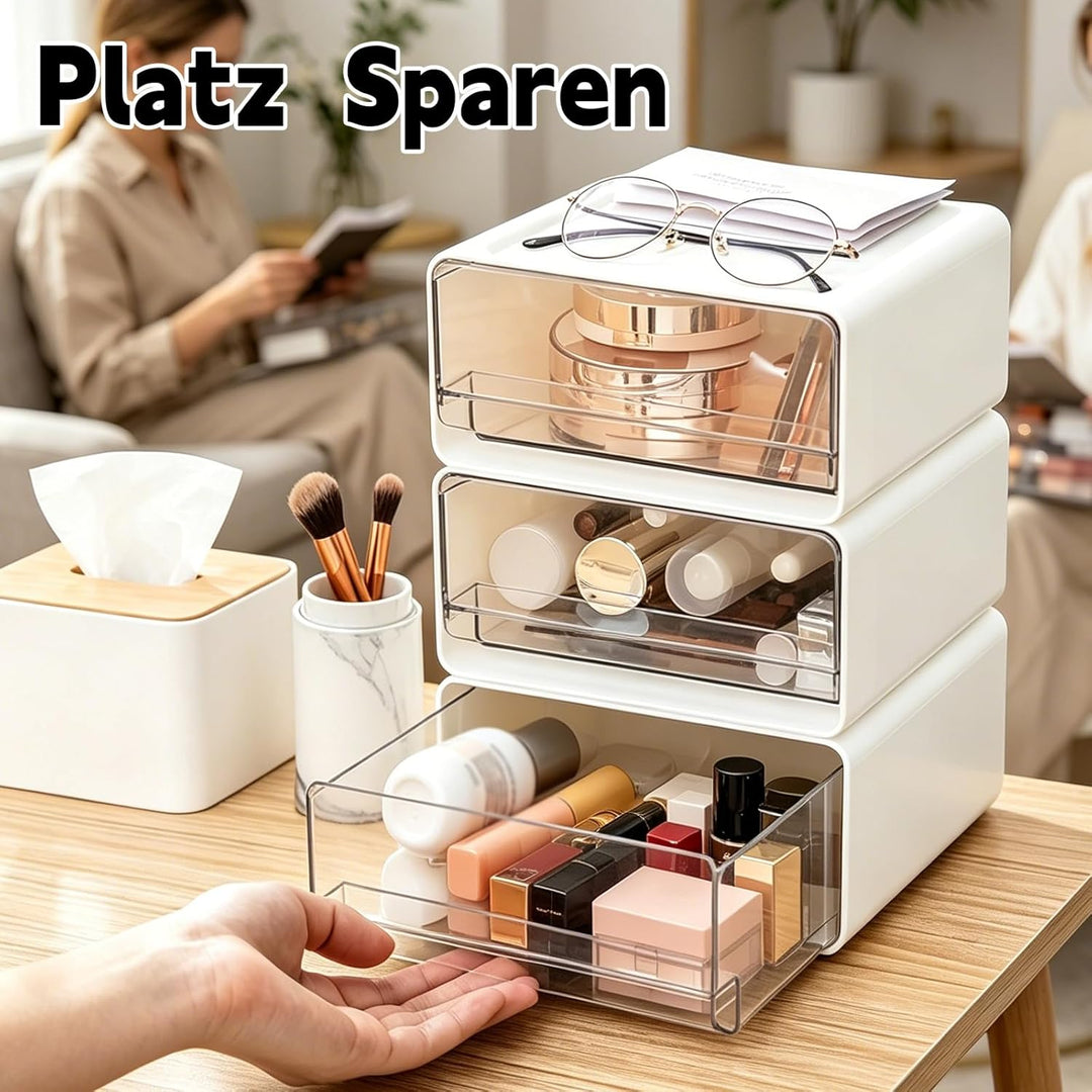 3 Stück Schreibtisch Organizer mit Schubladen, Stapelbare Schubladenbox Büro Organizer für Schublade
