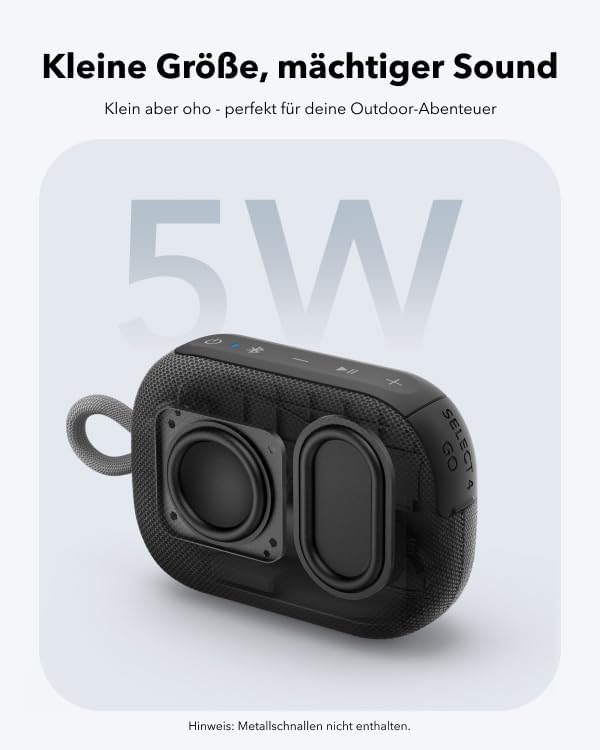 soundcore Select 4 Go Bluetooth Lautsprecher, ultraportabel, bis zu 20h Wiedergabe, IP67 Wasser- und
