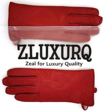 ZLUXURQ Damen Leder Handschuhe echtes Lammleder und mit Kaschmir Wolle gefütterte warme Winter Hands