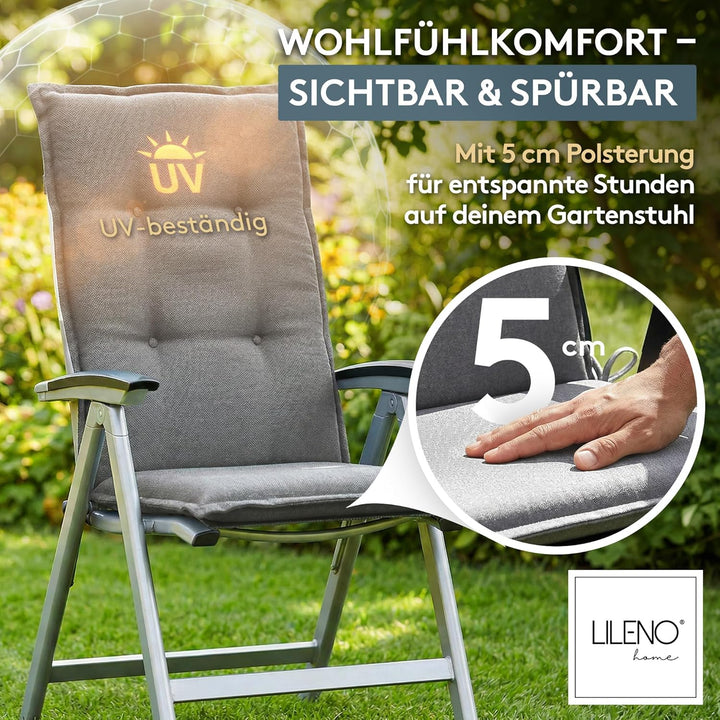 LILENO HOME Gartenstuhl Auflagen als [2er Set - Hochlehner] in Uni Mittelgrau (Tami) - Bequeme Liege