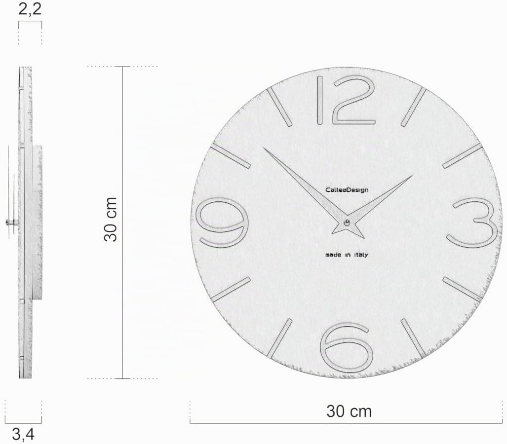 CalleaDesign Wanduhr Smile Eichenbrise und Grauer Quarz Rund 30 cm Schlichtes und modernes Design Ge
