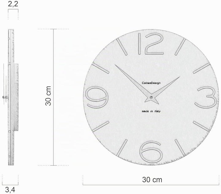 CalleaDesign Wanduhr Smile Eichenbrise und Grauer Quarz Rund 30 cm Schlichtes und modernes Design Ge