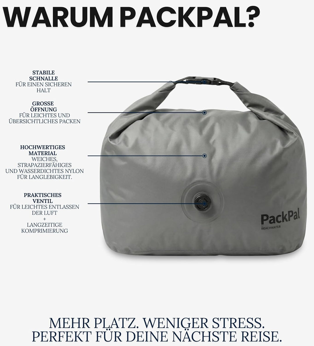 PackPal Large Komprimierungs-Beutel 35L | Vakuumbeutel ohne Pumpe | Platzsparender Rucksack & Koffer