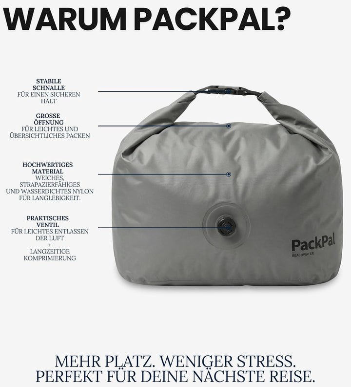 PackPal Large Komprimierungs-Beutel 35L | Vakuumbeutel ohne Pumpe | Platzsparender Rucksack & Koffer