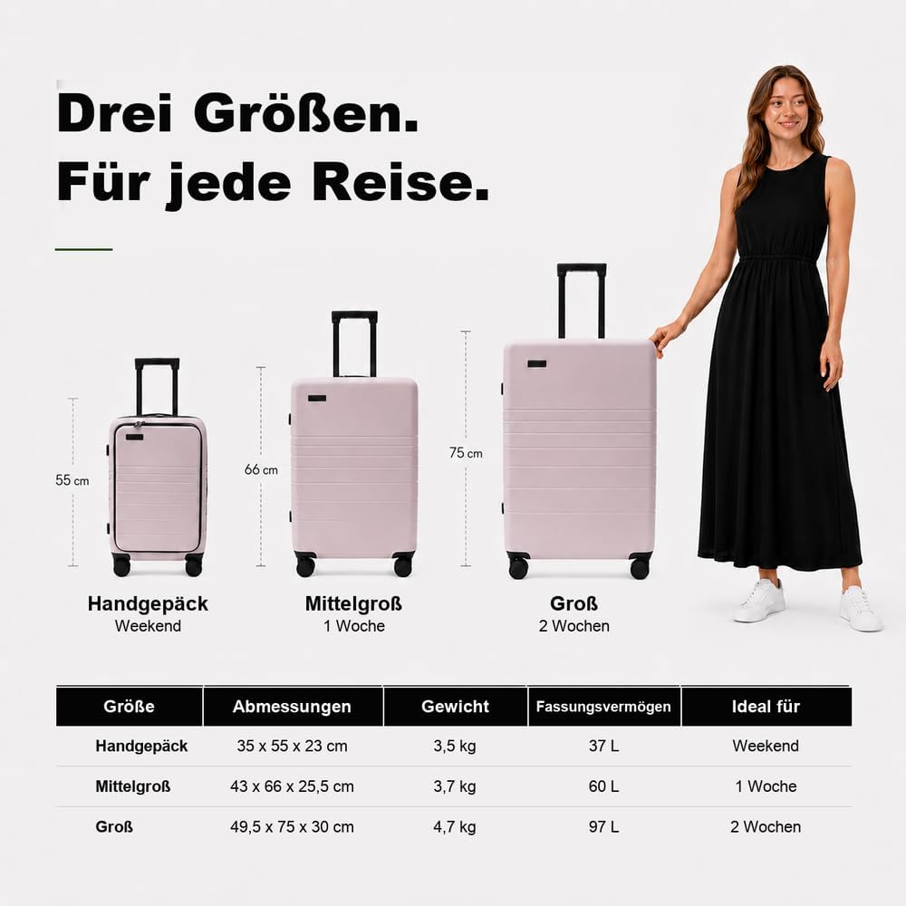 ETERNITIVE E3 Pro Kofferset 3-teilig S-M-L USB Hartschale PC Pink Rosa Pro Kofferset 3-tlg. (S+M+L),