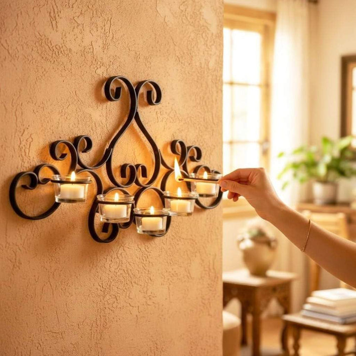 DanDiBo Wandteelichthalter Metall Schwarz Palace Wandkerzenhalter 63 cm Teelichthalter Wand Kerzenha