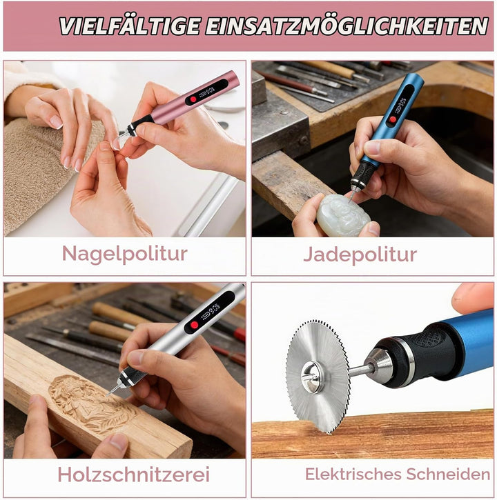 Flintronic Gravierstift, Kabelloser Elektrischer Gravierstift mit 30 Bits, Mini Gravierwerkzeug 3-Ga