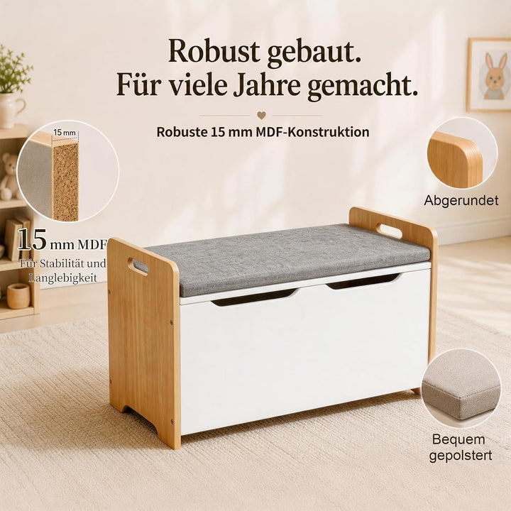 ALVIX Spielzeugtruhe Kinderbank mit Stauraum, Spielzeug Aufbewahrung | Spielzeugkiste mit Soft-Close