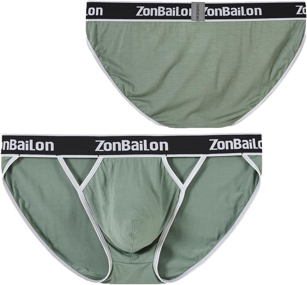 BIATWOWR Herren Dreiecks-Slips mit Extra Bequeme Beutel ohne Etikett und Breitem Bund M Grünbraun, M