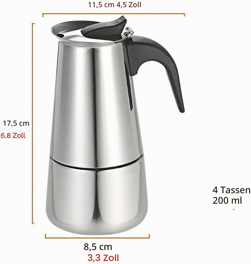 Espressokocher aus Hochwertigen Edelstahl, Induktion, für alle Herdarten Geeignet 2-4 Tassen Italien
