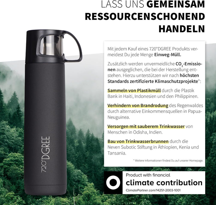 720°DGREE Thermoskanne mit Becher 450ml “Follow” - 3 Grössen, 12h Heiss, 24h Kalt, Auslaufsicher, BP