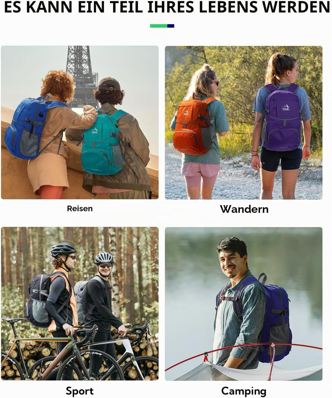 WATERFLY Faltbarer Rucksack Ultraleicht Wanderrucksack: 25L Leichter Tagesrucksack Sportlich Packabl