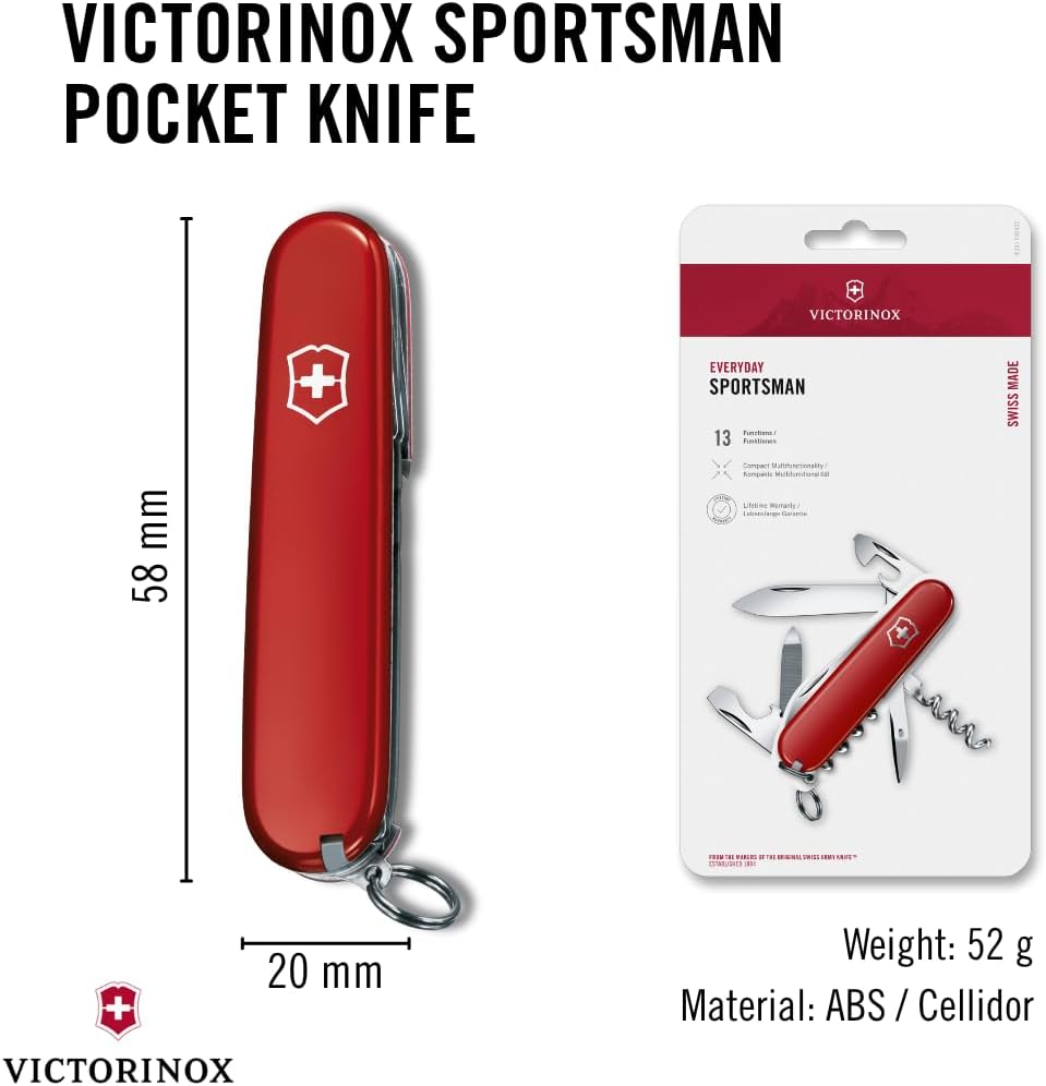 Victorinox Schweizer Taschenmesser, Sportsman, Multitool, Swiss Army Knife, 13 Funktionen, Dosenöffn