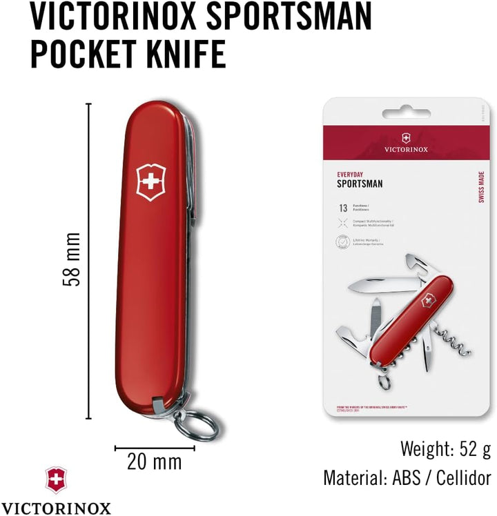 Victorinox Schweizer Taschenmesser, Sportsman, Multitool, Swiss Army Knife, 13 Funktionen, Dosenöffn