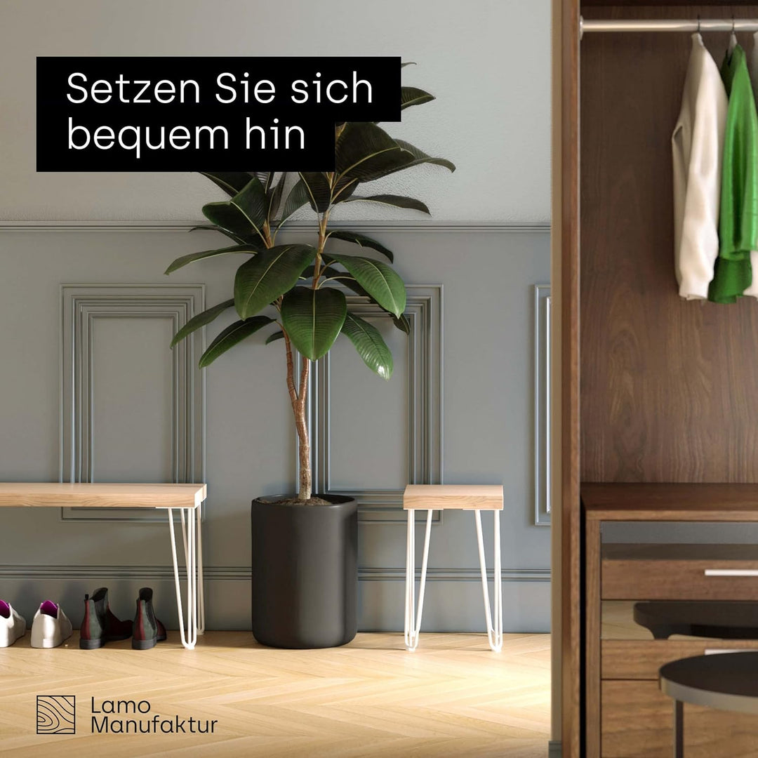 LAMO Manufaktur Sitzbank Flur Holzbank Bettbank 30x80x47 cm, Möbelfüsse Creative Weiss/Natur, LSB-01