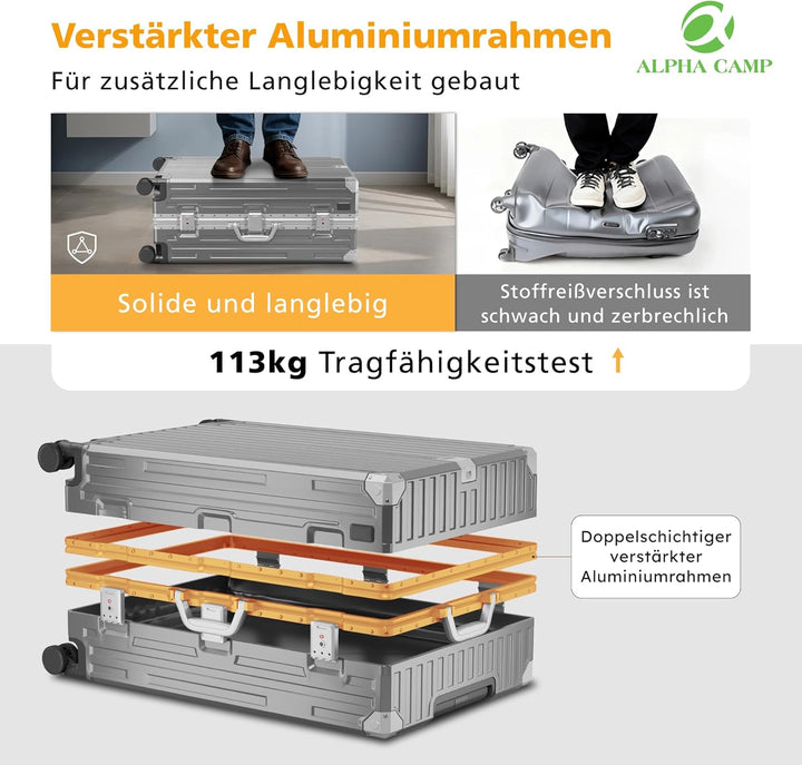 ALPHA CAMP Koffer Set M L Hartschalenkoffer Set Gross mit Rollen Suitcase Set Polycarbonat Aluminium