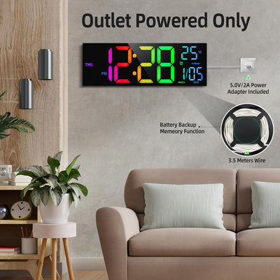 HAITANG Digitale Wanduhr in 8 Farben, 41,1 cm, grosse Digitaluhr mit Temperatur, Datum, automatische