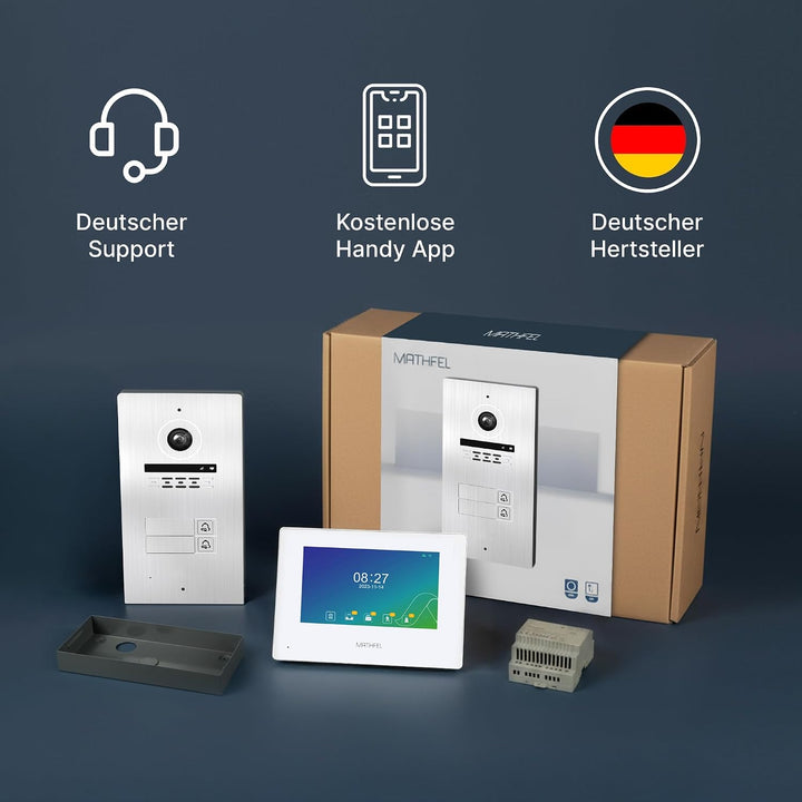 Mathfel 2-Draht Video Türsprechanlage mit RFID – WLAN Monitor, 2MP HD Kamera, 170° Weitwinkel, Türkl