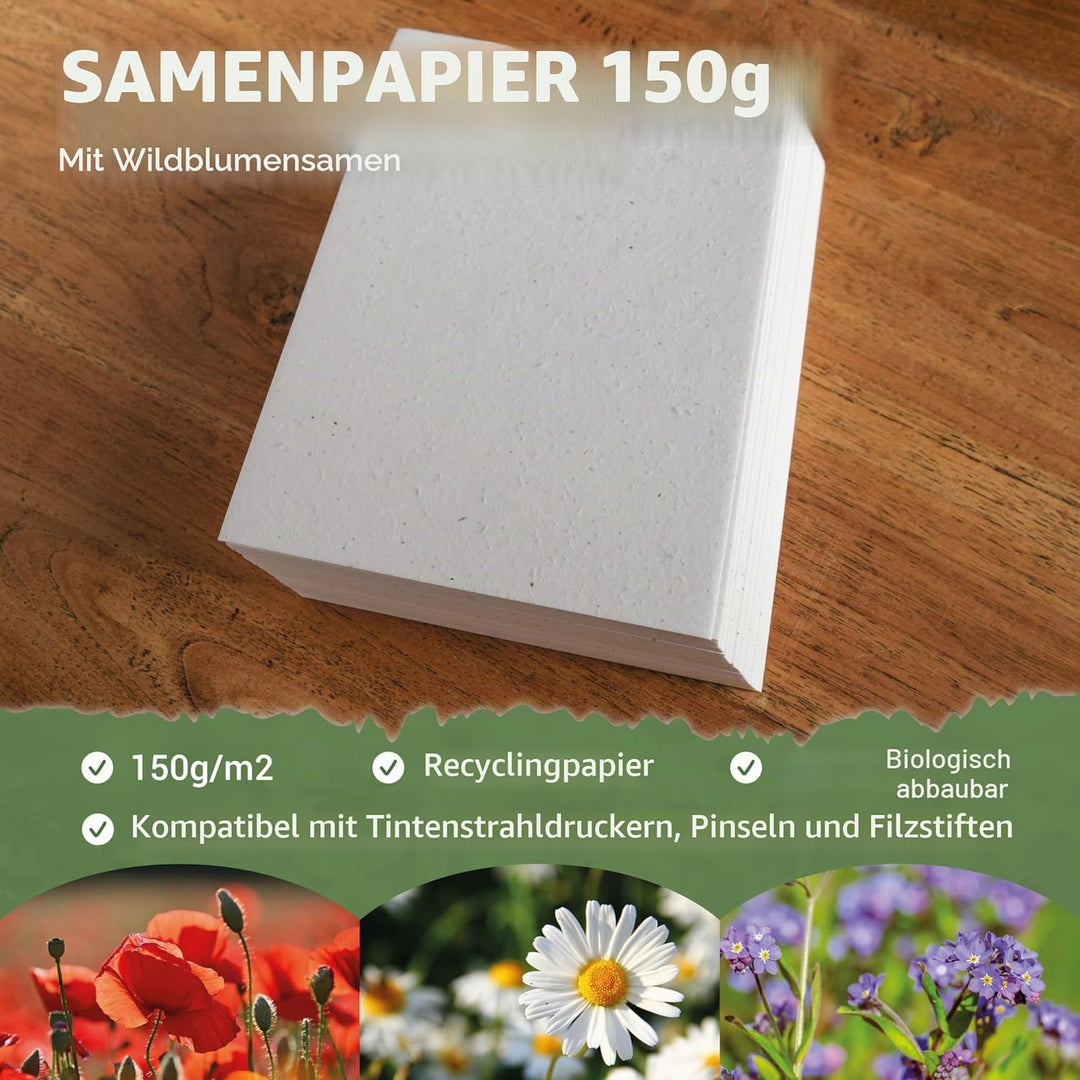 Blooming Seed Paper – 50 Blätter zum Pflanzen – DIN A4 150 g/m² – 21 x 30 cm – Weiss – Blanko – Biol