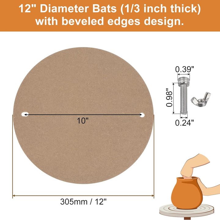 QUARKZMAN Töpferscheibe-Schläger, 30,5 cm, rundes Töpferschläger-System, 1/3 dick, Vornadellöcher im